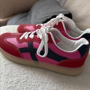 Red and Pink Sneakers with White Laces